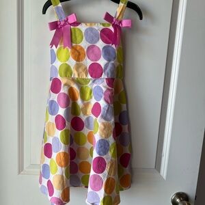 Bonnie Jean White Polka Dot Sundress with Pink Bow Straps. Size 5